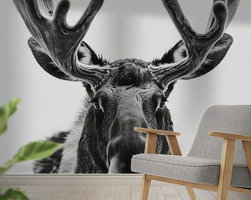 Imposing elk - black and white photography for wildlife lovers by Poster Art Shop