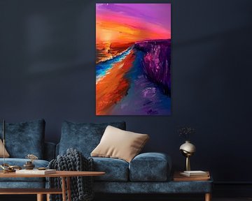 Kleurrijke abstracte zonsondergang bij zee van Art & Soul Creations