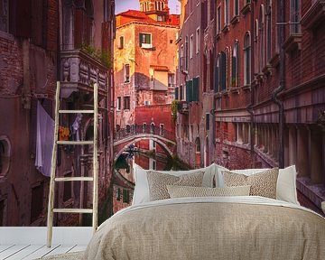 Venice cityscape, boat in the canal and bridge. Italy by Stefano Orazzini
