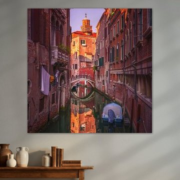 Venice cityscape, boat in the canal and bridge. Italy by Stefano Orazzini