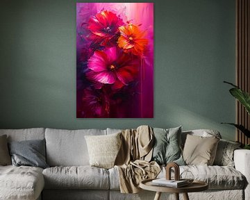 Kleurrijke abstracte bloemen kunst op canvas van De Muurdecoratie