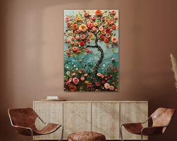 Kleurrijk Bloemenboom Schilderij voor Interieur van De Muurdecoratie
