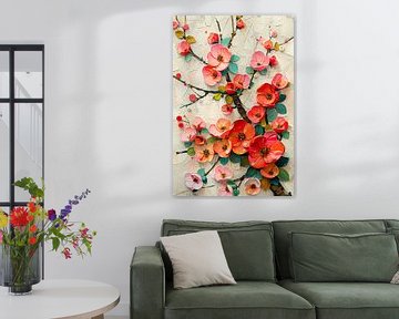 Vrolijke kleurrijke bloemen en takken kunstwerk van De Muurdecoratie