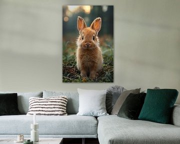 Cute brown rabbit at sunset