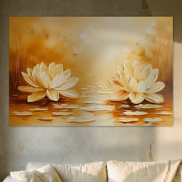 Elegant water lilies in warm sepia tones by Art & Soul Creations