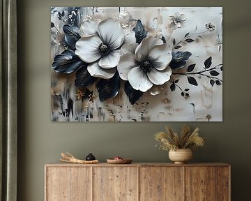 Motif floral minimaliste abstrait en noir et blanc sur Art & Soul Creations