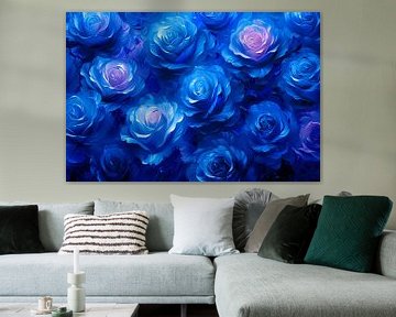 Abstracte kunst met blauwe rozen van Art & Soul Creations