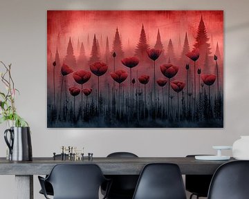 Surrealistische bloemen in minimalistisch bos van Art & Soul Creations