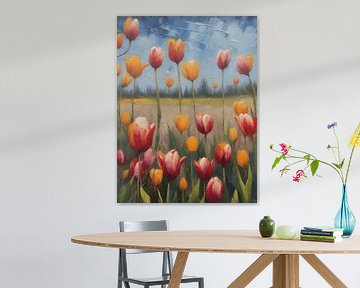 Tulpen in het veld van Jolique Arte