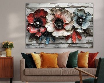 Abstract flowers in red, white and blue by Art & Soul Creations