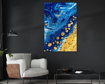 Blauwe en gouden abstracte schilderij van De Muurdecoratie