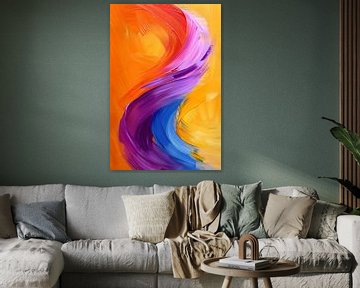 Kleurrijk abstract schilderij met dynamische vormen van De Muurdecoratie