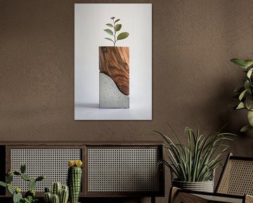 Duurzaam hout met beton als decoratieve wanddecoratie van Digitale Schilderijen