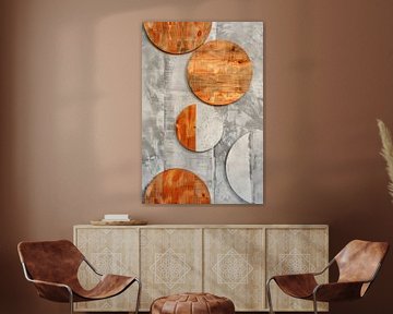 De vijf cirkels van hout en beton voor aan de muur van Digitale Schilderijen