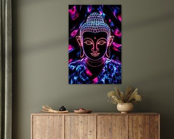 Kleurrijk neon Boeddha kunstwerk van Art & Soul Creations