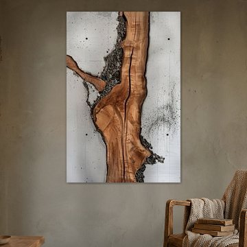 Houten boomstam in het beton