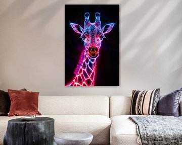 Futuristische giraffe in neonkleuren kunstwerk van Art & Soul Creations