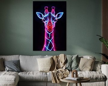 Neon futuristische giraffe met holografische lichten van De Muurdecoratie