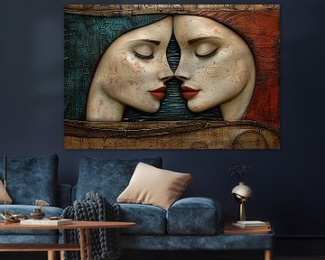 Artistieke omhelzing van twee gezichten van Art & Soul Creations