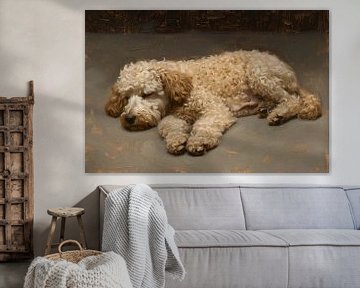 Schilderij van slapende hond in impressionistische stijl van Art & Soul Creations
