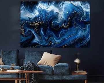 Abstract blue and gold liquid artwork by Art & Soul Creations