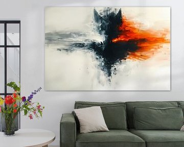Abstract schilderij van wolf met vurige kleuren