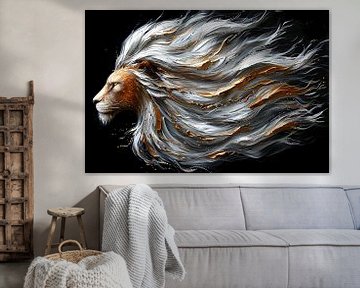 Majestueuze abstracte leeuw met dynamische manen van De Muurdecoratie