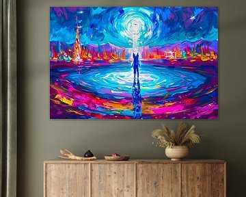 Abstracte kleurenexplosie met mensfiguur
