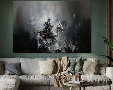 Abstract schilderij van ruiter op paard van Art & Soul Creations