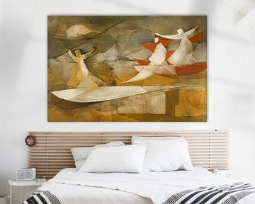Dynamic abstract painting with cubist figures by Art & Soul Creations