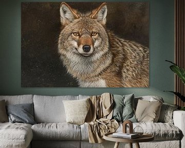Gedetailleerd realistisch schilderij van een coyote van Art & Soul Creations
