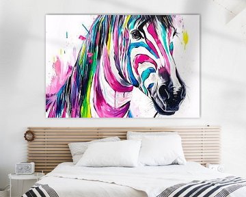 Kleurrijk abstract schilderij van een zebra van De Muurdecoratie