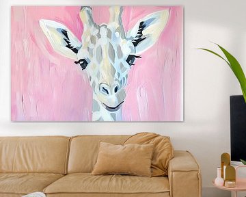 Abstract giraffe schilderij met roze tinten van Art & Soul Creations