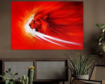 Abstracte leeuw in vurige kleuren schilderij van Art & Soul Creations