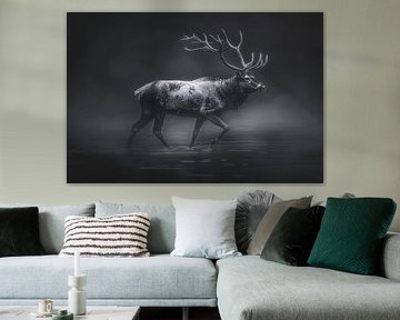 Hyperrealistische zwart-wit foto van hert