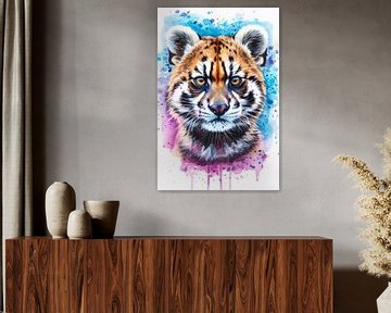 Buntes Tigerporträt im Aquarellstil von Art & Soul Creations