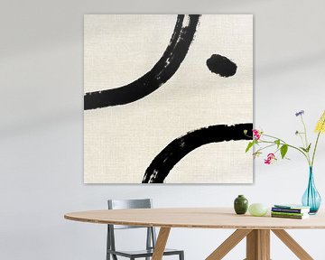 Minimalistisch japandi kunstwerk van zwarte penseelstreken van Imaginative