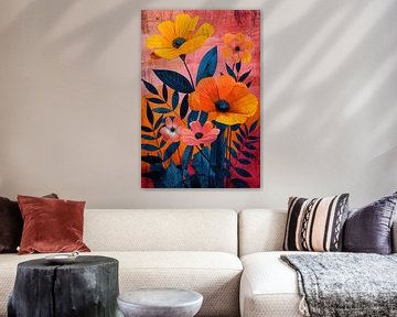 Moderne kunst met kleurrijke bloemen en bladeren van Art & Soul Creations