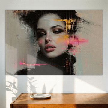 Modernes abstraktes Porträt mit Neon-Akzenten von Carla Van Iersel
