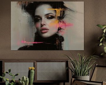 Modernes abstraktes Porträt mit Neon-Akzenten von Carla Van Iersel