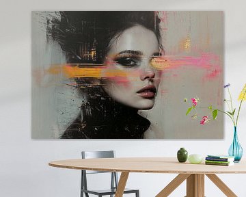 Modern abstract portret met neon accenten van Carla Van Iersel