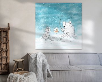 Kinderkamer ijsbeer en poolvos aan het ijsvissen van KajOckels.nl
