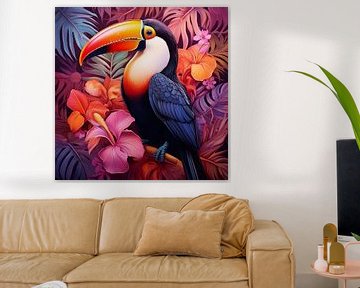 dromen van roze en oranje  met een gouden snavel. van Bianca van Dijk
