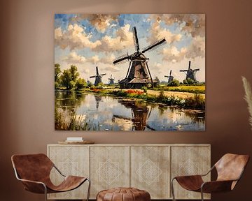 Windmolens Kinderdijk, Nederland 2 van Johanna's Art