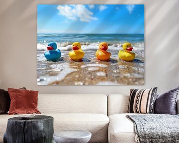 Kleurige badeendjes maken een uitstapje naar het strand van Andrea Diepeveen-Loot