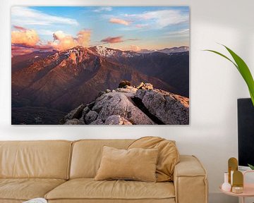 zonsondergang over de bergen van Sequoia National Park in Sierra Nevada - Californië natuur landschap foto print - reis fotografie