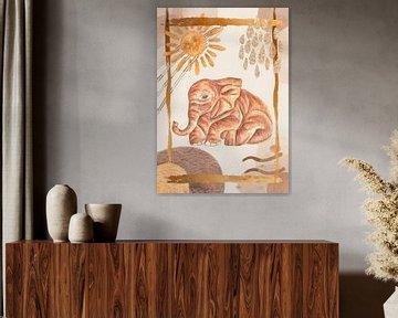 Aquarel poster met een baby olifant