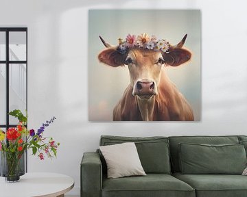 Vache avec des fleurs