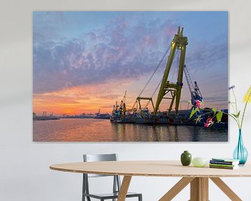 Floating crane during sunset at Waalhaven Rotterdam by Anton de Zeeuw