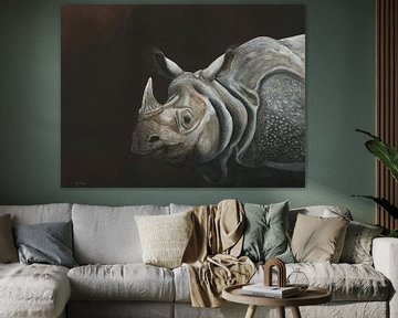 Gepantserde neushoorn, Rhinoceros unicornis van Helga Pohlen - ThingArt